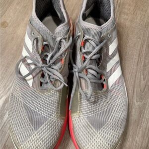 adidas tennis Men’s Gray Athletic Shoes with White Stripes and Red Accents